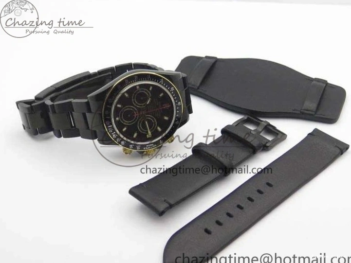 0415 Modern Daytona Kravitz YG DLC BP Maker Best Edition Black Dial On DLC Bracelet A4130 (Free Leather Strap) 3572